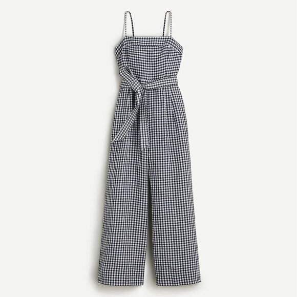 J. Crew Pants - NWT J.Crew Tie-waist Linen Jumpsuit in Navy White Gingham Belted 1-Piece 4
